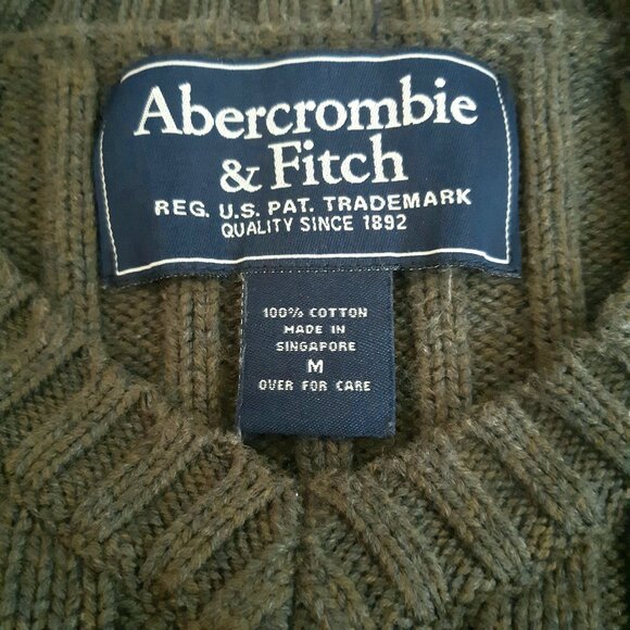 Abercrombie & Fitch SZ M Olive Green Cotton Men's Muscle V-Neck Pullover Sweater - Picture 5 of 11